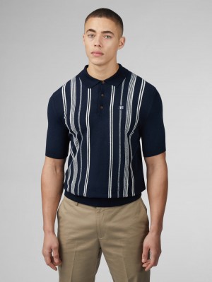 Ben Sherman B by Ben Sherman Crinkle Cotton Stripe Polo Knitwear Navy | 2469078-XK