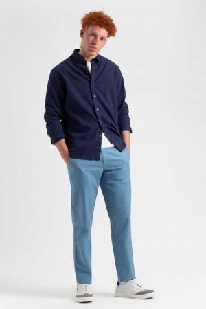 Ben Sherman Beatnik Oxford Slim Taper Garment Dye Chino Pants Blue | 0153827-XN