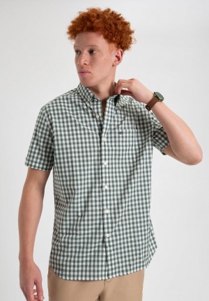 Ben Sherman House Poplin Gingham Shirts Olive | 8249701-KL