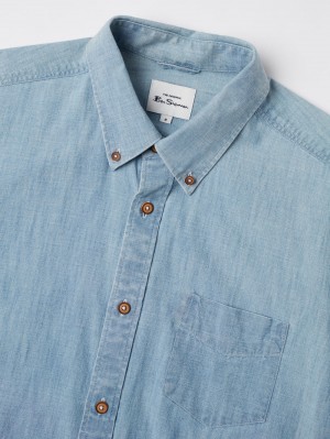 Ben Sherman Long-Sleeve Chambray Shirts Blue / Navy | 3605817-JX