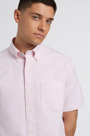 Ben Sherman Short Sleeve Brighton Oxford Organic Shirts Pink | 1835764-WN