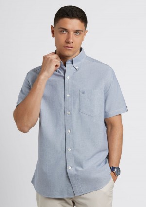 Ben Sherman Short Sleeve Brighton Oxford Organic Shirts Navy | 5713684-PS