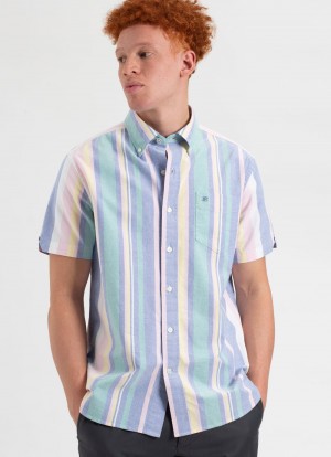 Ben Sherman Short Sleeve Brighton Oxford Organic Stripe Shirts Multicolor Stripes | 6713905-ZV