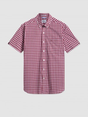 Ben Sherman Short Sleeve House Poplin Gingham Shirts Burgundy | 5087641-AO