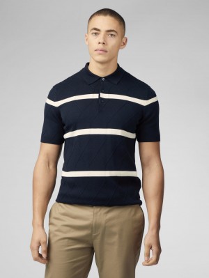 Ben Sherman Signature Argyle Stripe Polo Knitwear Navy | 7039165-GQ