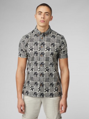 Ben Sherman Signature Checkerboard Paisley Print Shirts Black | 9482316-WU