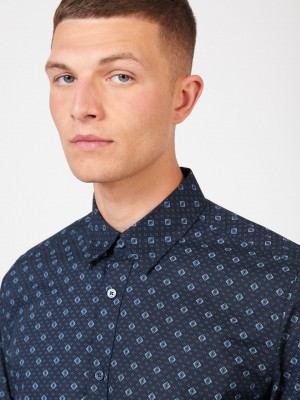 Ben Sherman Signature Geo Shirts Blue | 0194278-WC