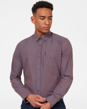 Ben Sherman Signature Gingham Long-Sleeve Shirts Purple | 7123654-FR