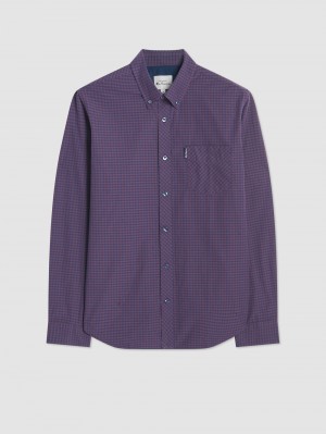 Ben Sherman Signature Gingham Long-Sleeve Shirts Purple | 6314078-DQ