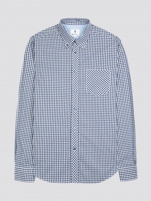 Ben Sherman Signature Long-Sleeve Gingham Shirts Dark Blue | 4358902-XC