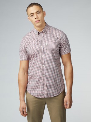 Ben Sherman Signature Short Sleeve Gingham Shirts Red / White | 8640753-SL