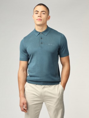 Ben Sherman Signature Short Sleeve Polo Knitwear Turquoise | 4807652-DY