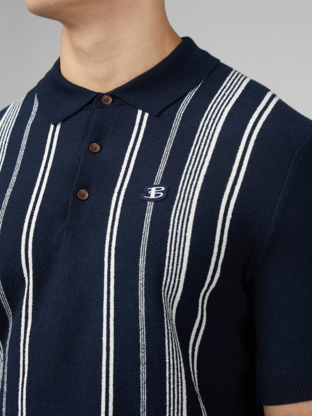 Ben Sherman B by Ben Sherman Crinkle Cotton Stripe Polo Knitwear Navy | 2469078-XK