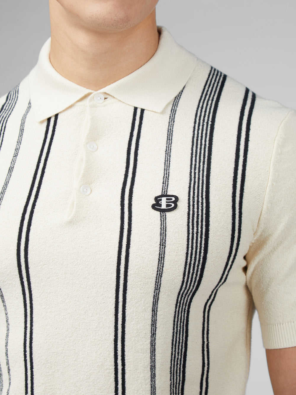 Ben Sherman B by Ben Sherman Crinkle Cotton Stripe Polo Knitwear White | 2587390-YI