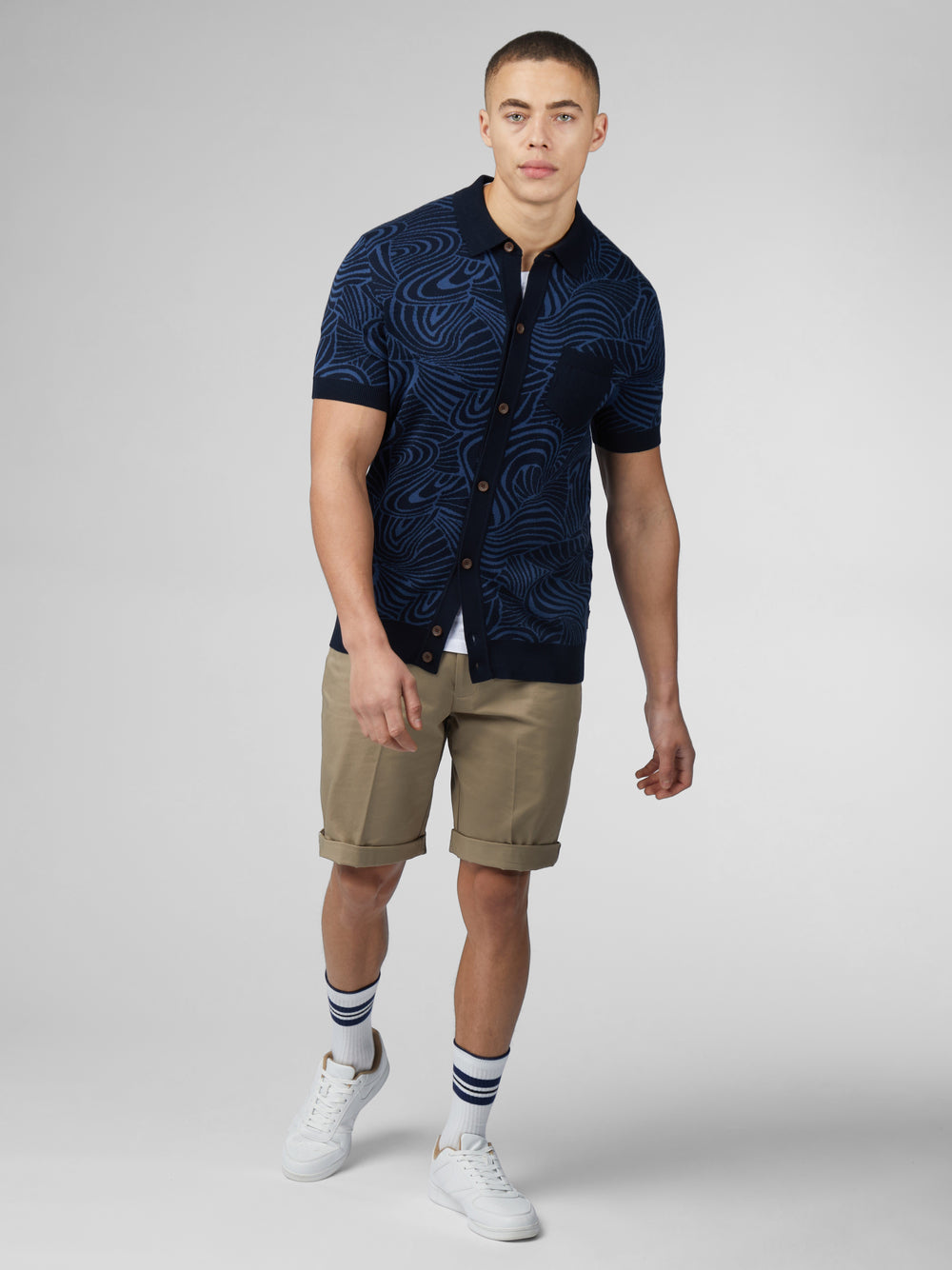 Ben Sherman B by Ben Sherman Swirl Jacquard Button Through Polo Knitwear Navy | 3576094-DQ