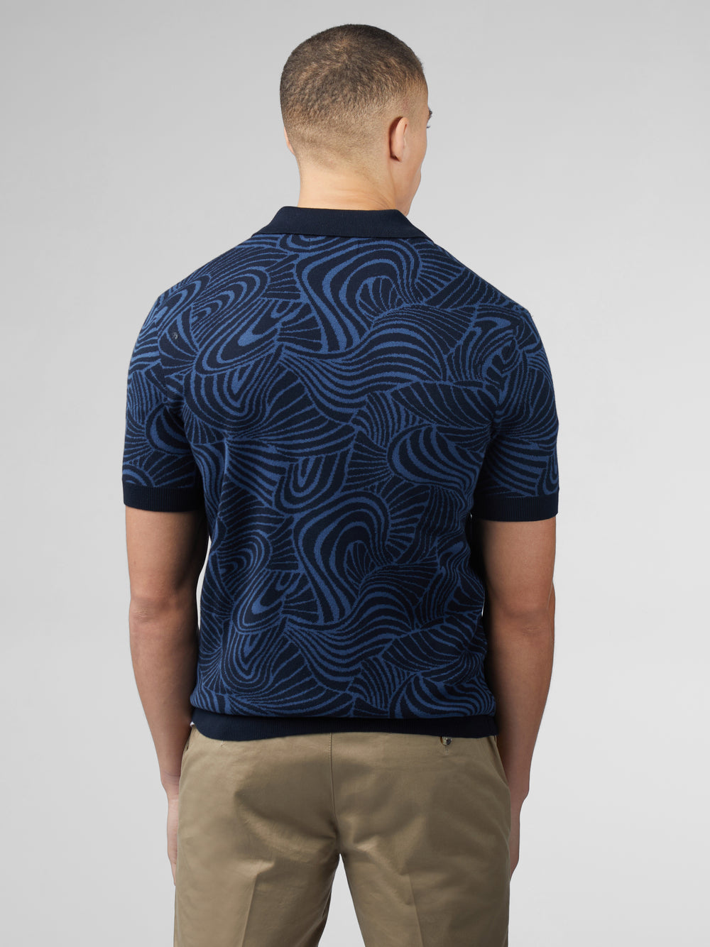 Ben Sherman B by Ben Sherman Swirl Jacquard Button Through Polo Knitwear Navy | 3576094-DQ