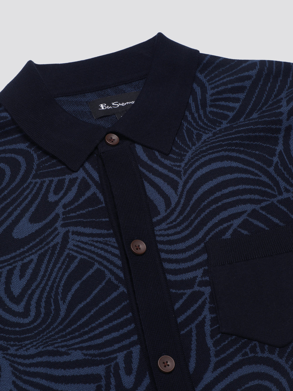 Ben Sherman B by Ben Sherman Swirl Jacquard Button Through Polo Knitwear Navy | 3576094-DQ