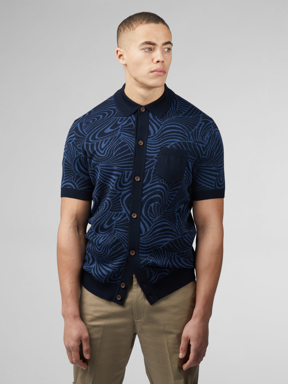 Ben Sherman B by Ben Sherman Swirl Jacquard Button Through Polo Knitwear Navy | 3576094-DQ