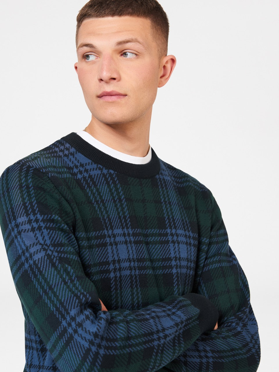 Ben Sherman Blackwatch Check Crewneck Knitwear Black | 7852064-YS