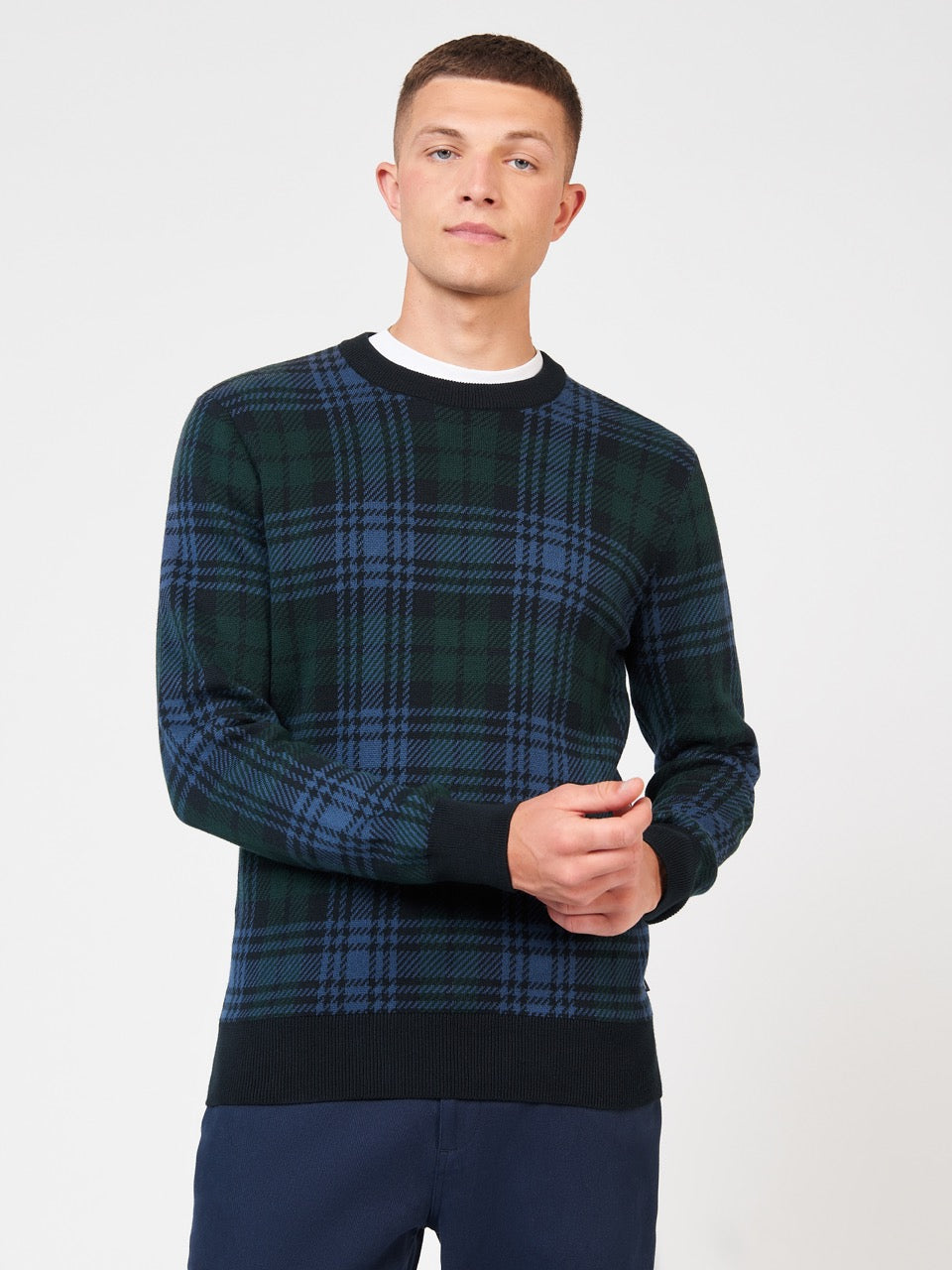 Ben Sherman Blackwatch Check Crewneck Knitwear Black | 7852064-YS