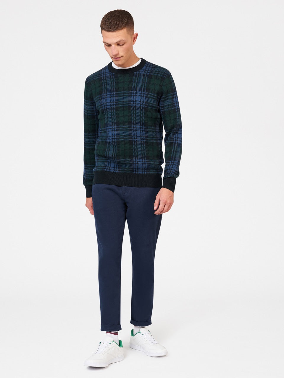 Ben Sherman Blackwatch Check Crewneck Knitwear Black | 7852064-YS