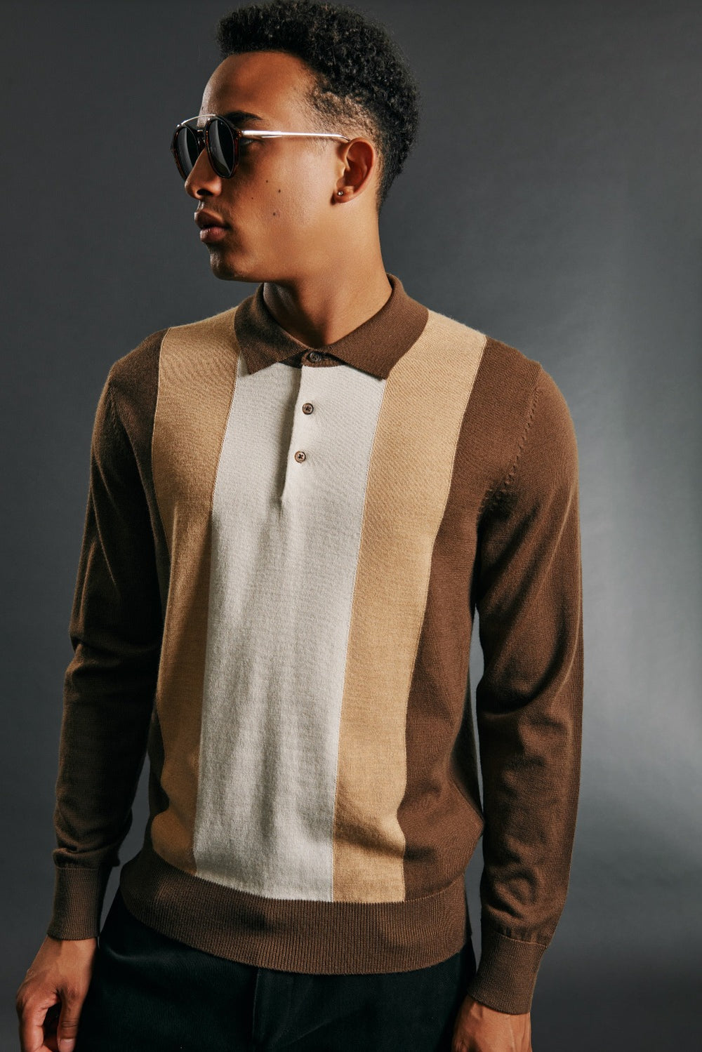 Ben Sherman Block Stripe Merino Polo Neck Sweaters Chocolate | 1574063-PW