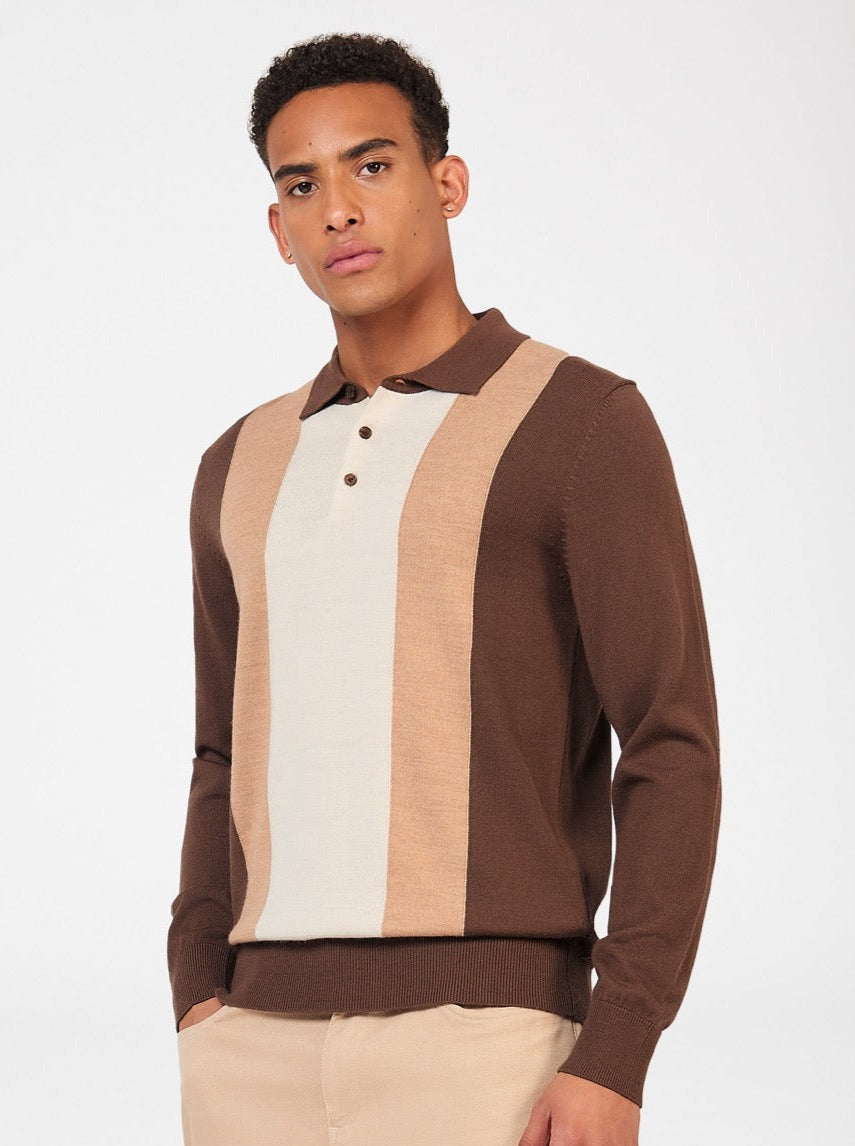 Ben Sherman Block Stripe Merino Polo Neck Sweaters Chocolate | 1574063-PW