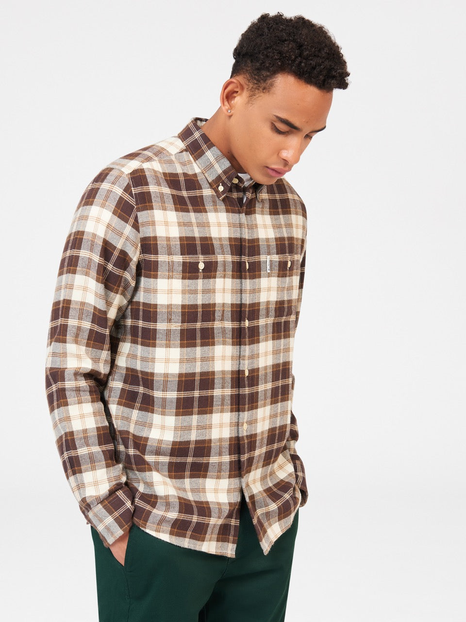 Ben Sherman Brushed Plain Check Shirts Chocolate | 8731064-FM