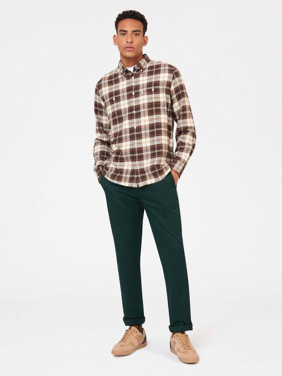 Ben Sherman Brushed Plain Check Shirts Chocolate | 8731064-FM