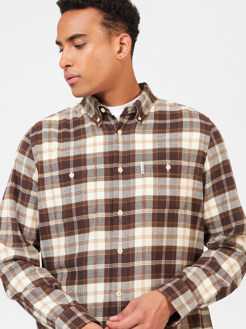 Ben Sherman Brushed Plain Check Shirts Chocolate | 8731064-FM