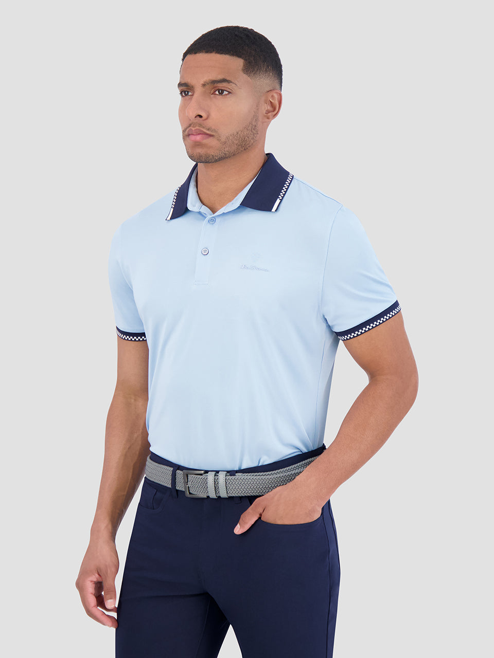 Ben Sherman Checker Rib Air Pique Sports Fit Polo Shirts Blue | 7459018-MS