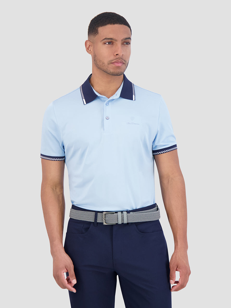 Ben Sherman Checker Rib Air Pique Sports Fit Polo Shirts Blue | 7459018-MS