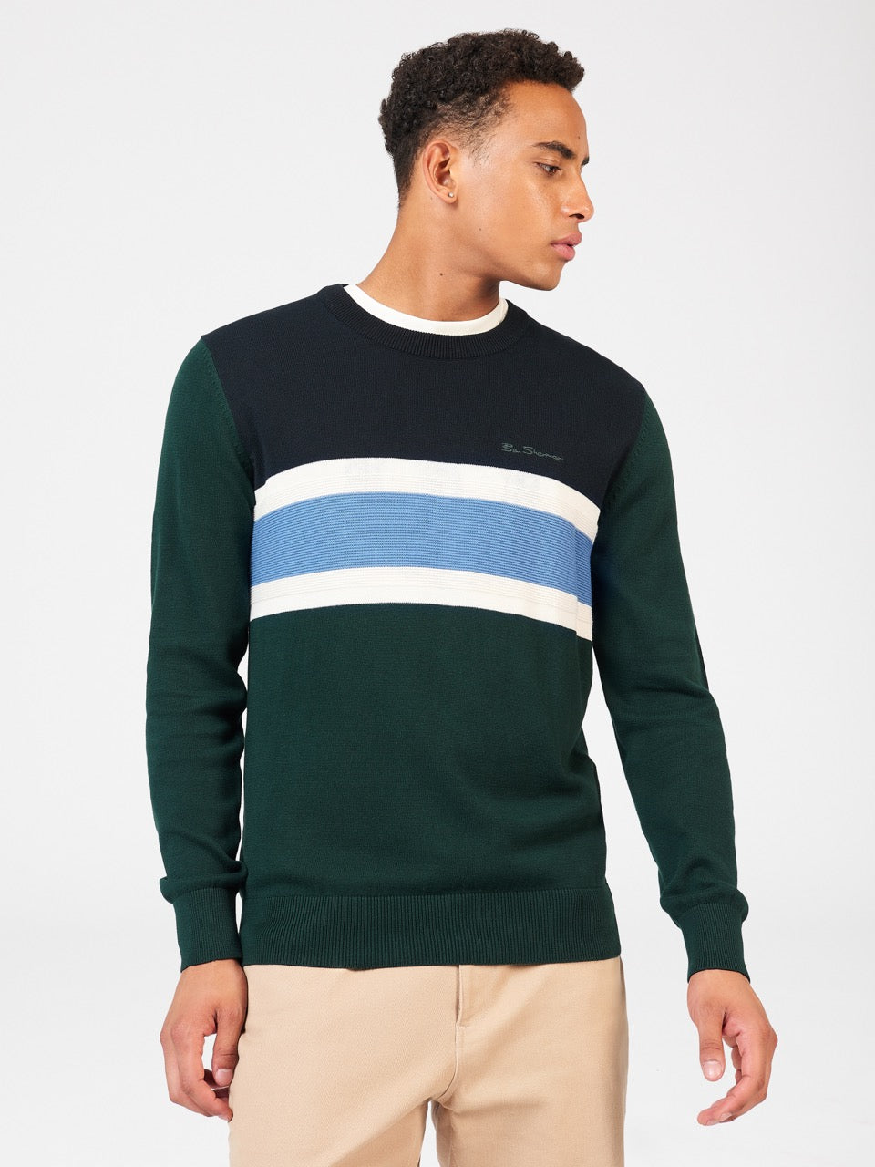 Ben Sherman Chest Stripe Crewneck Knitwear Dark Green | 8549601-CB