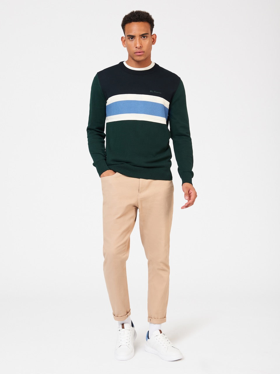 Ben Sherman Chest Stripe Crewneck Knitwear Dark Green | 8549601-CB