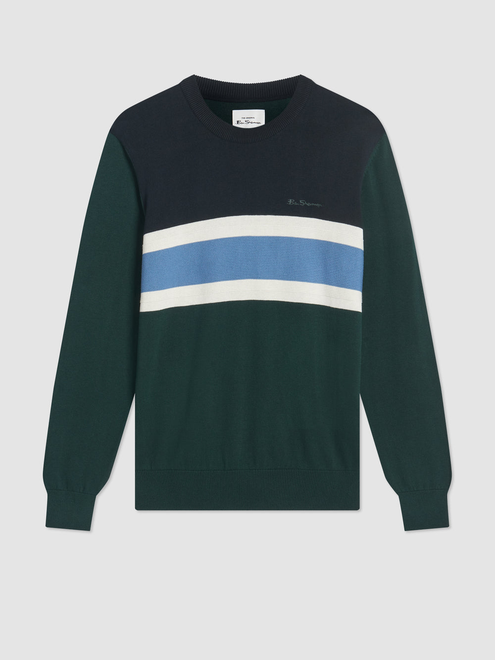 Ben Sherman Chest Stripe Crewneck Knitwear Dark Green | 8549601-CB