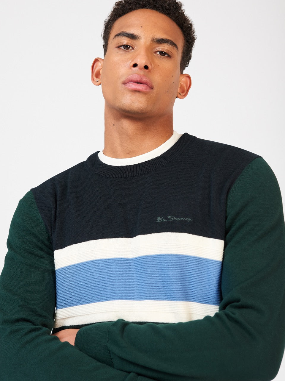 Ben Sherman Chest Stripe Crewneck Knitwear Dark Green | 8549601-CB