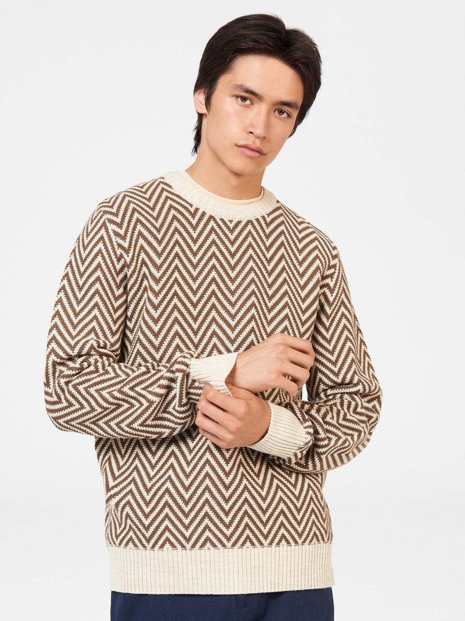 Ben Sherman Chevron Jacquard Crewneck Knitwear White | 2851790-KN