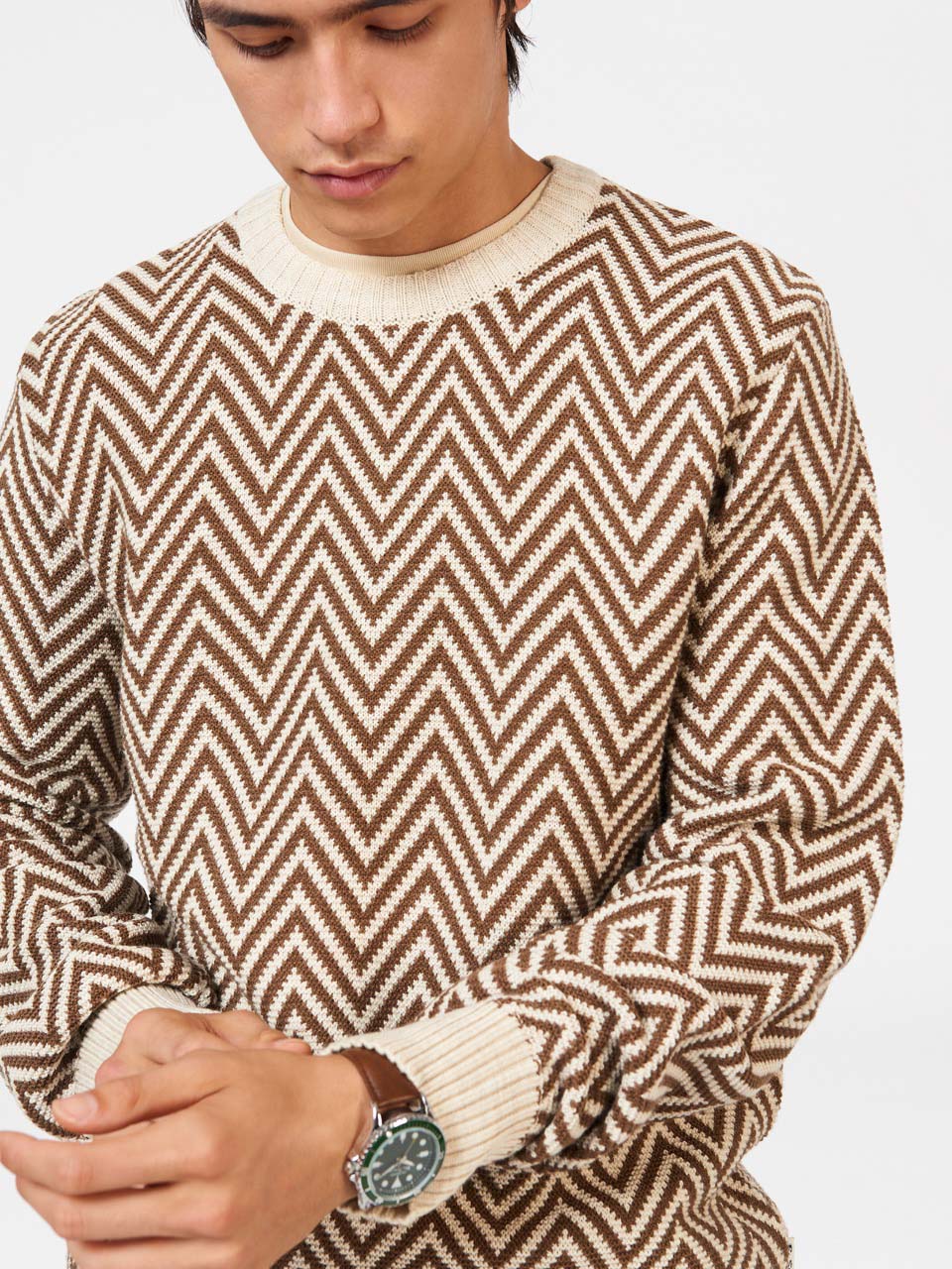 Ben Sherman Chevron Jacquard Crewneck Knitwear White | 2851790-KN