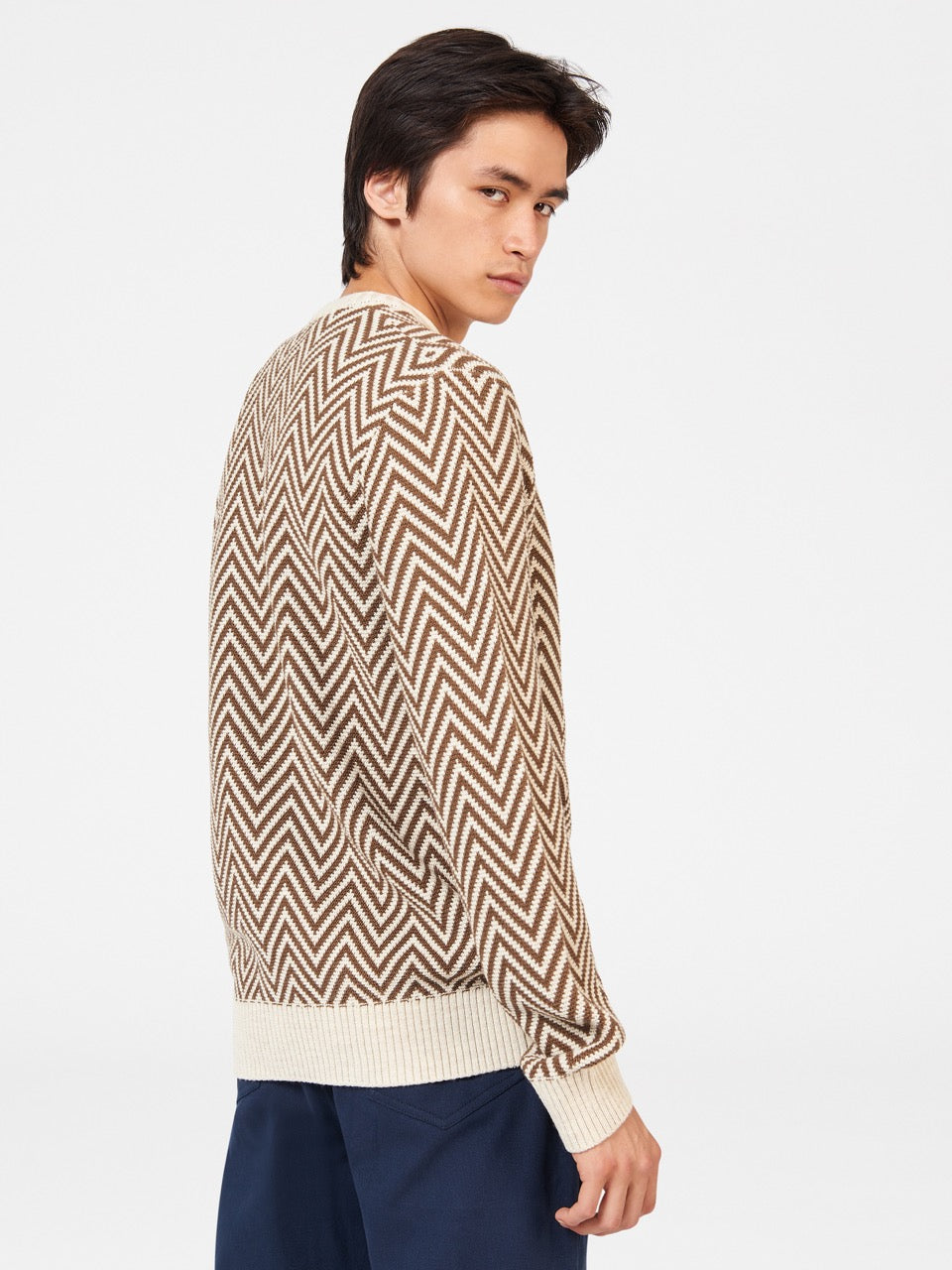 Ben Sherman Chevron Jacquard Crewneck Knitwear White | 2851790-KN