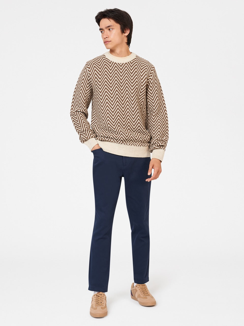 Ben Sherman Chevron Jacquard Crewneck Knitwear White | 2851790-KN