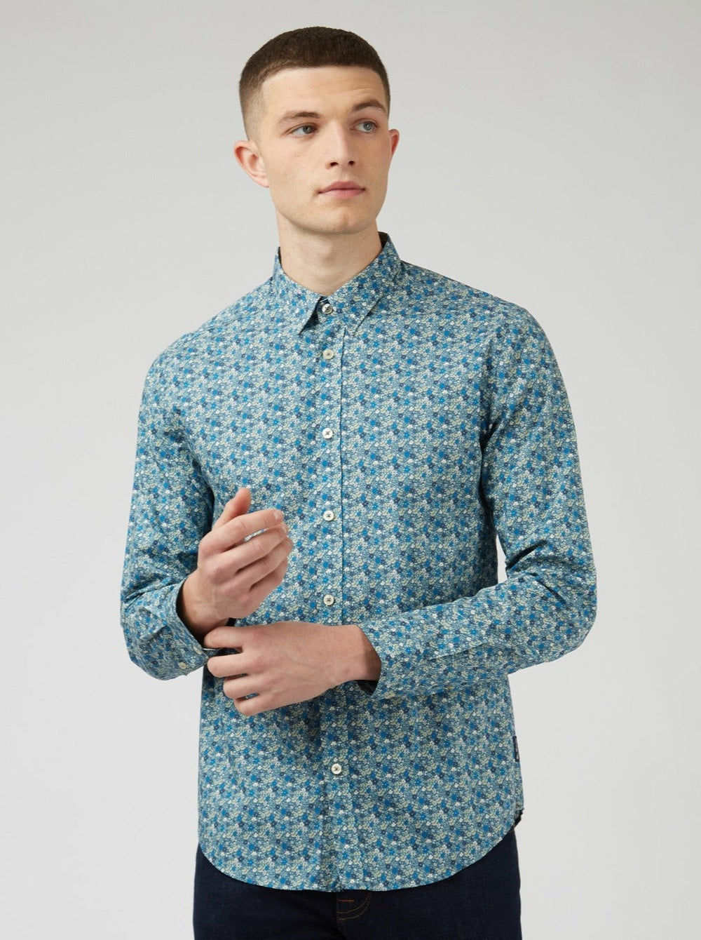 Ben Sherman Floral Print Long-Sleeve Shirts Blue Grey | 2936507-IA