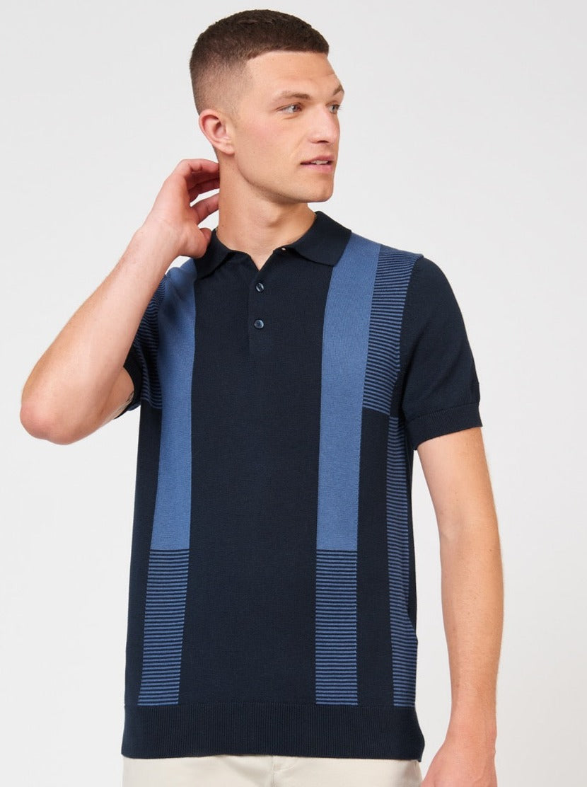 Ben Sherman Intarsia Stripe Polo Neck Sweaters Navy | 0357821-RE