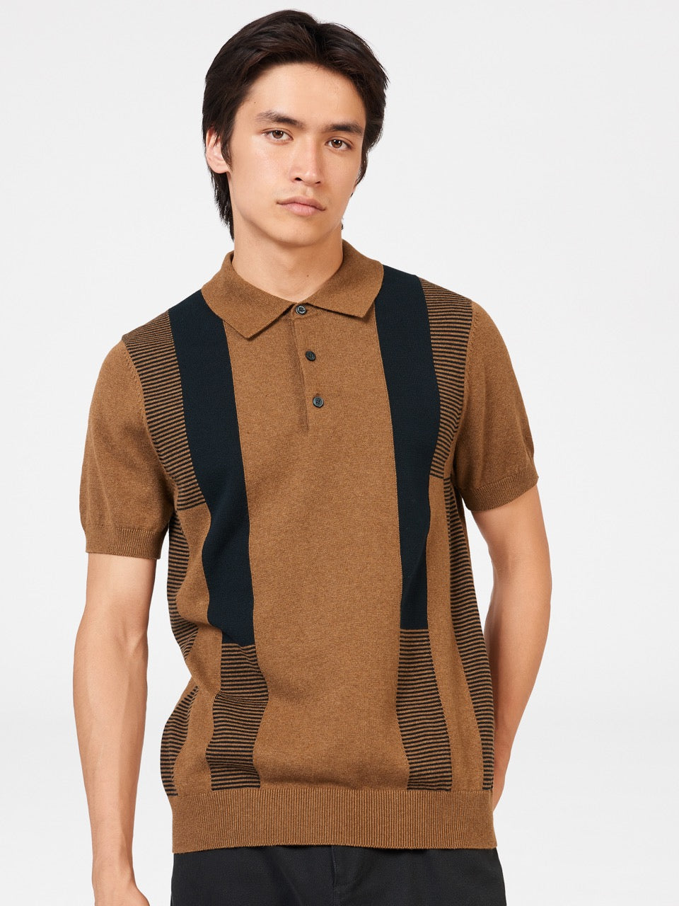 Ben Sherman Intarsia Stripe Polo Neck Sweaters Brown | 3917046-ME