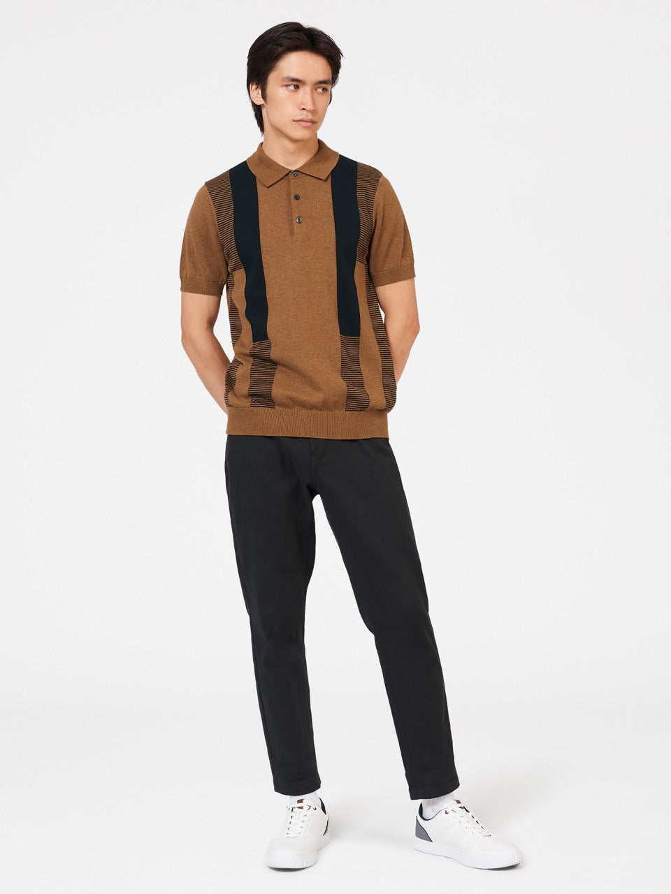 Ben Sherman Intarsia Stripe Polo Neck Sweaters Brown | 3917046-ME