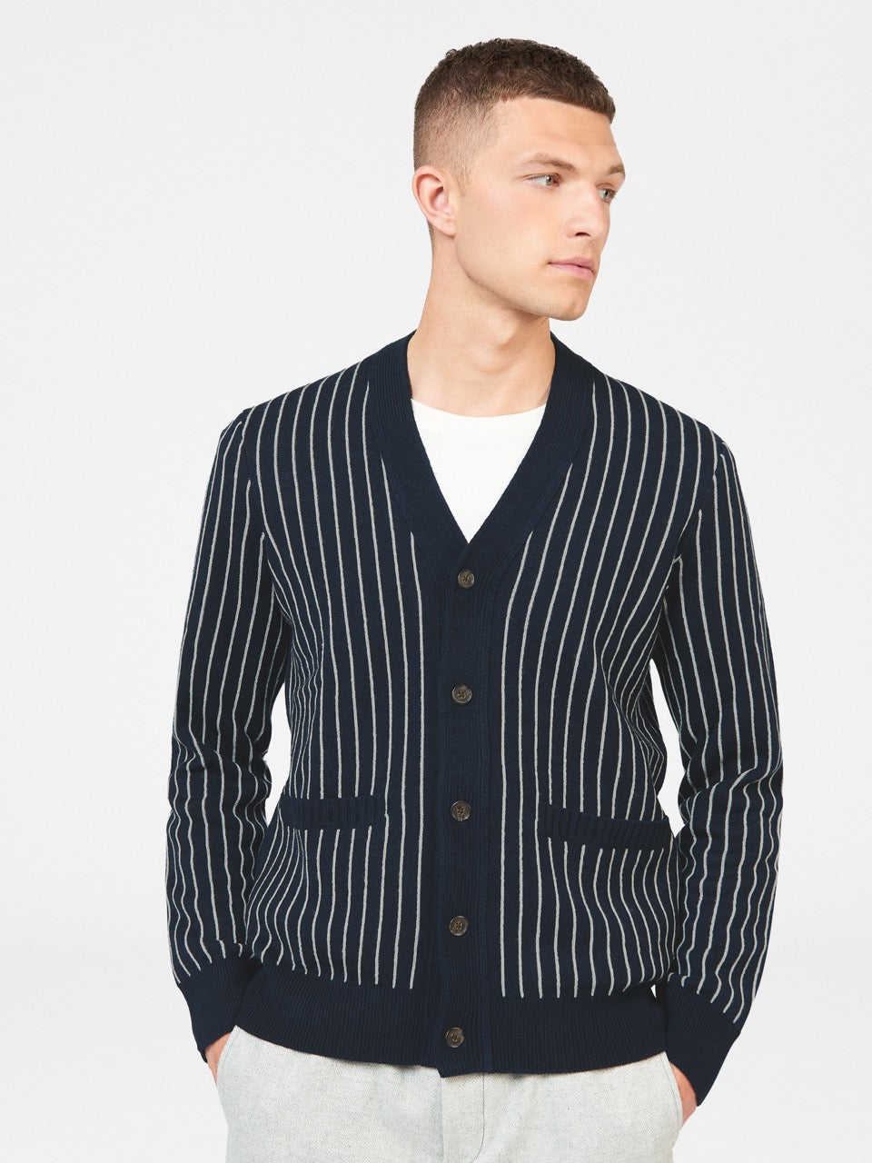 Ben Sherman Jacquard Stripe Cardigan Knitwear Navy | 0734152-WH