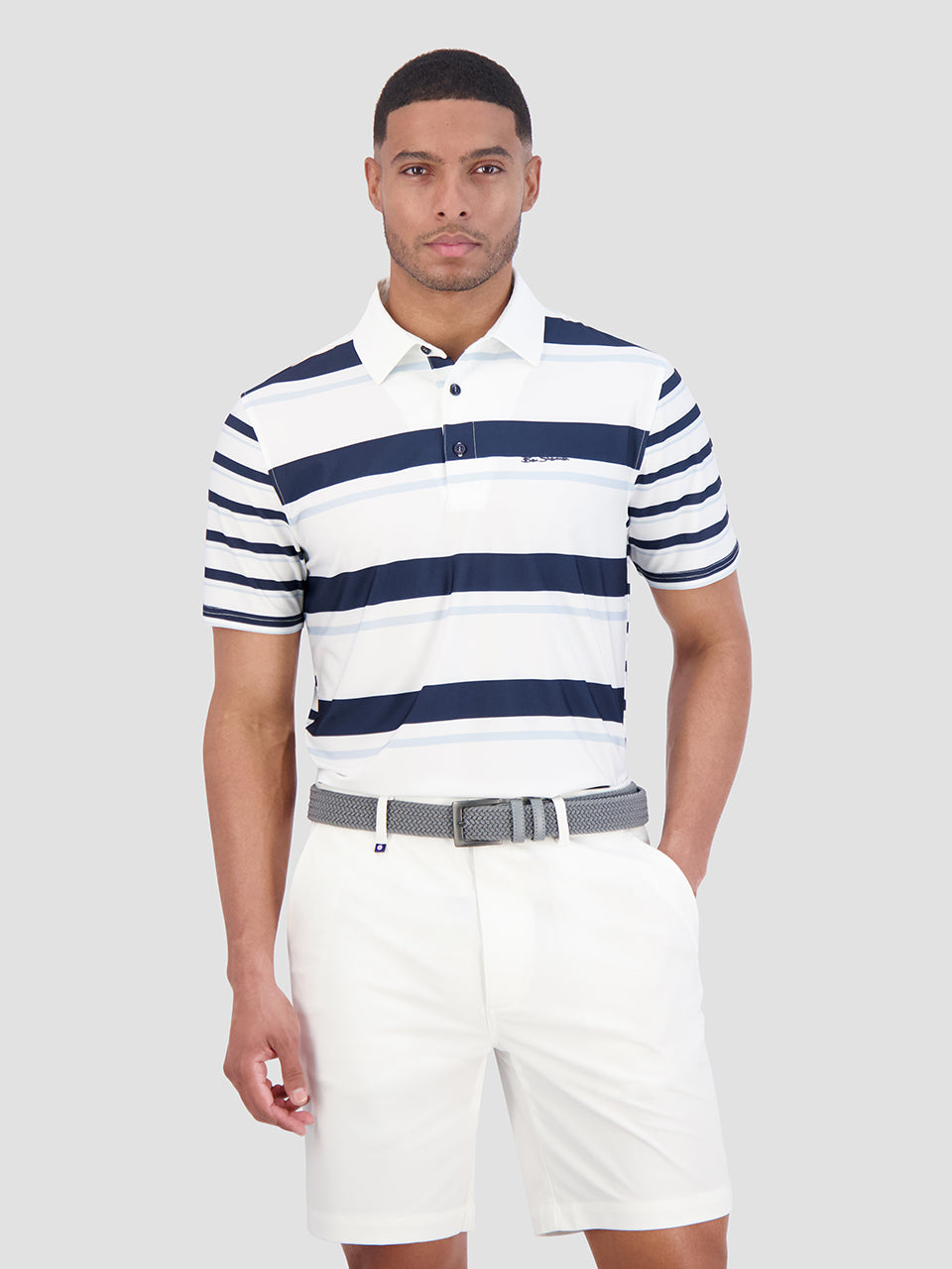 Ben Sherman Mixed Mod Stripes Tech Jersey Sports Fit Polo Shirts Blue | 0589627-KT