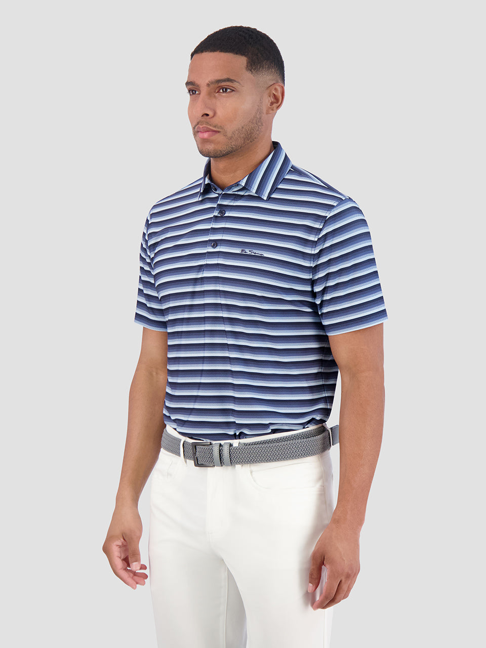 Ben Sherman Multi Stripe Tech Jersey Sports Fit Polo Shirts Navy | 0876195-FA