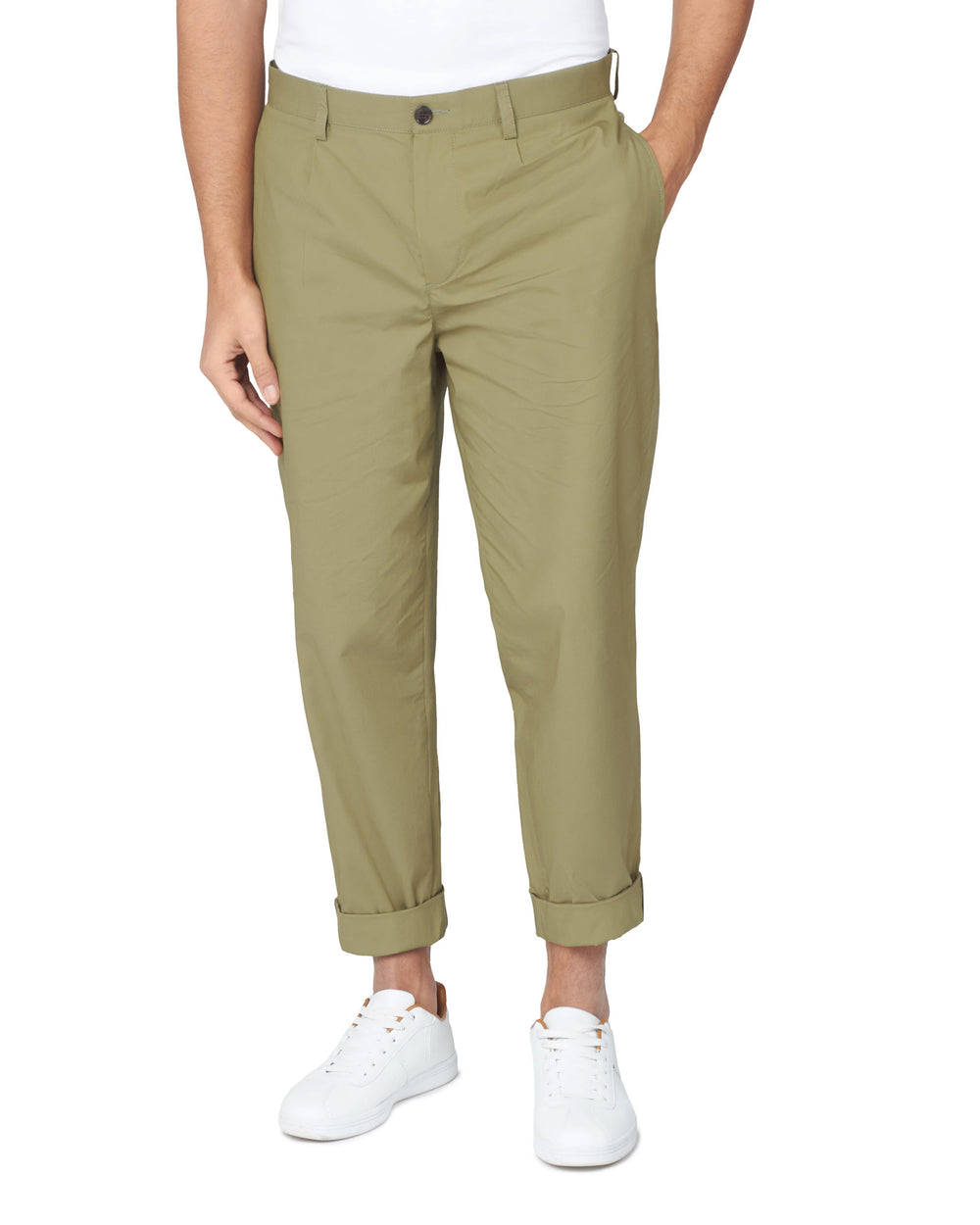 Ben Sherman Poplin Relaxed-Taper Pleated Pants Olive | 3658142-OJ