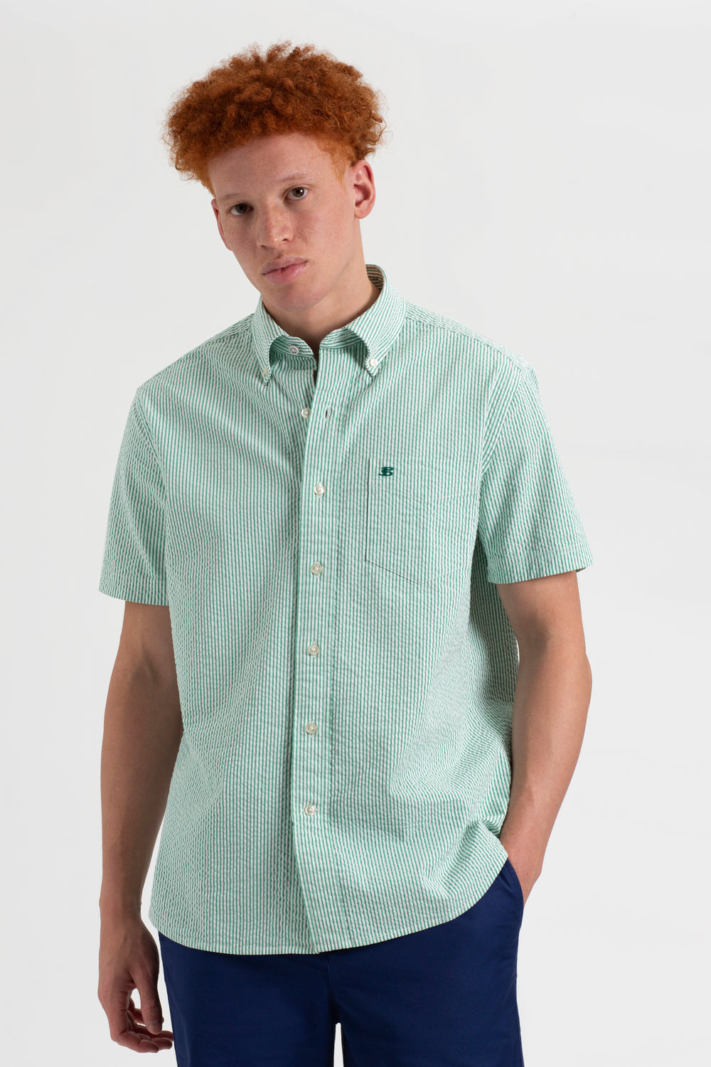 Ben Sherman Seersucker Bengal Stripe Shirts Green | 3514860-CO