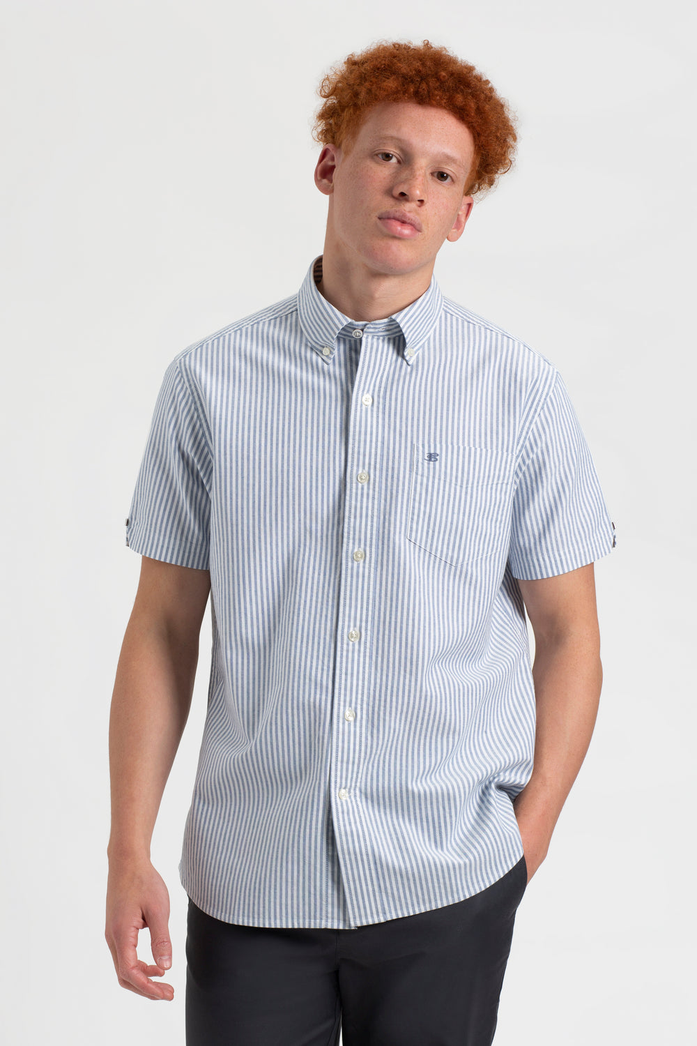 Ben Sherman Short Sleeve Brighton Oxford Organic Bengal Stripe Shirts Indigo Stripes | 4168039-QT